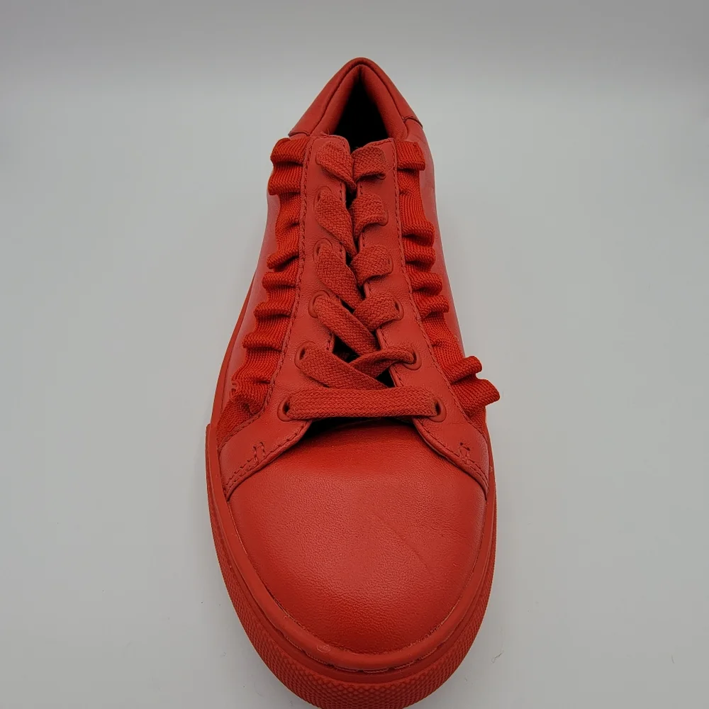 Tory Burch Red Leather Ruffle-Trim Sneakers